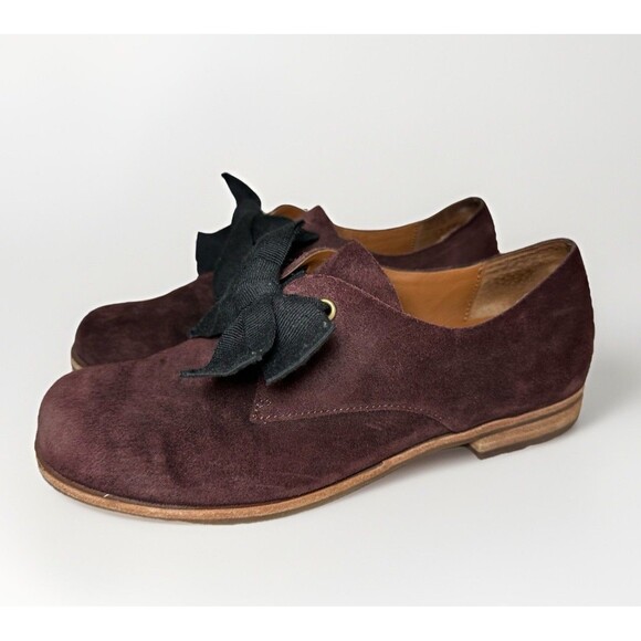 Kork-Ease Women Beryl Oxford Slip On Shoes Suede Burgundy Big Bow Retro SIZE 7.5 - Picture 1 of 12